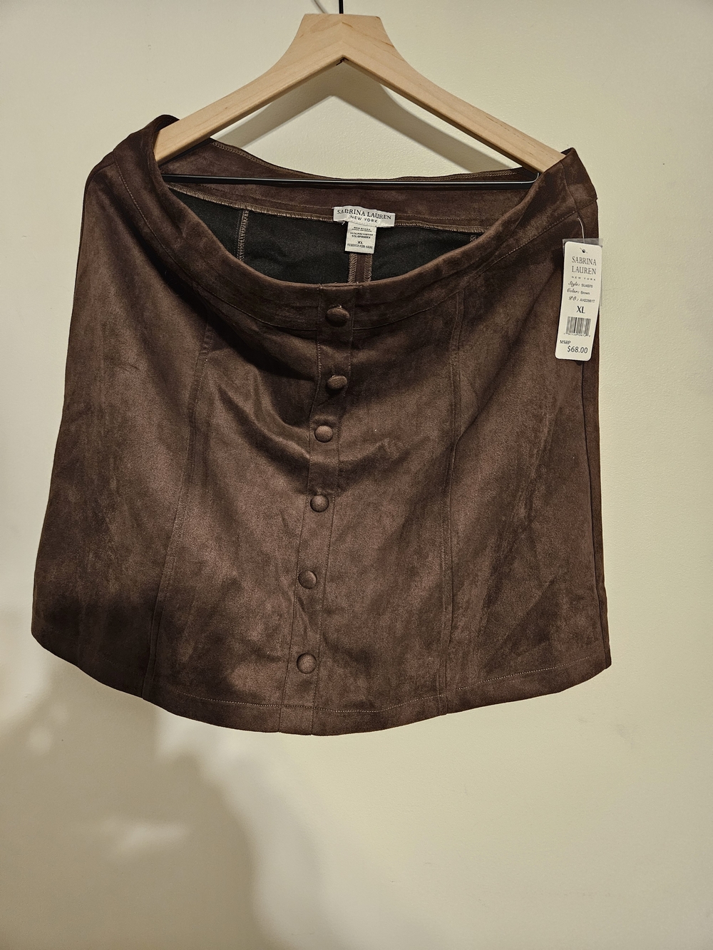 Sabrina Lauren Chocolate Brown Faux Suede Button-Front Mini Skirt